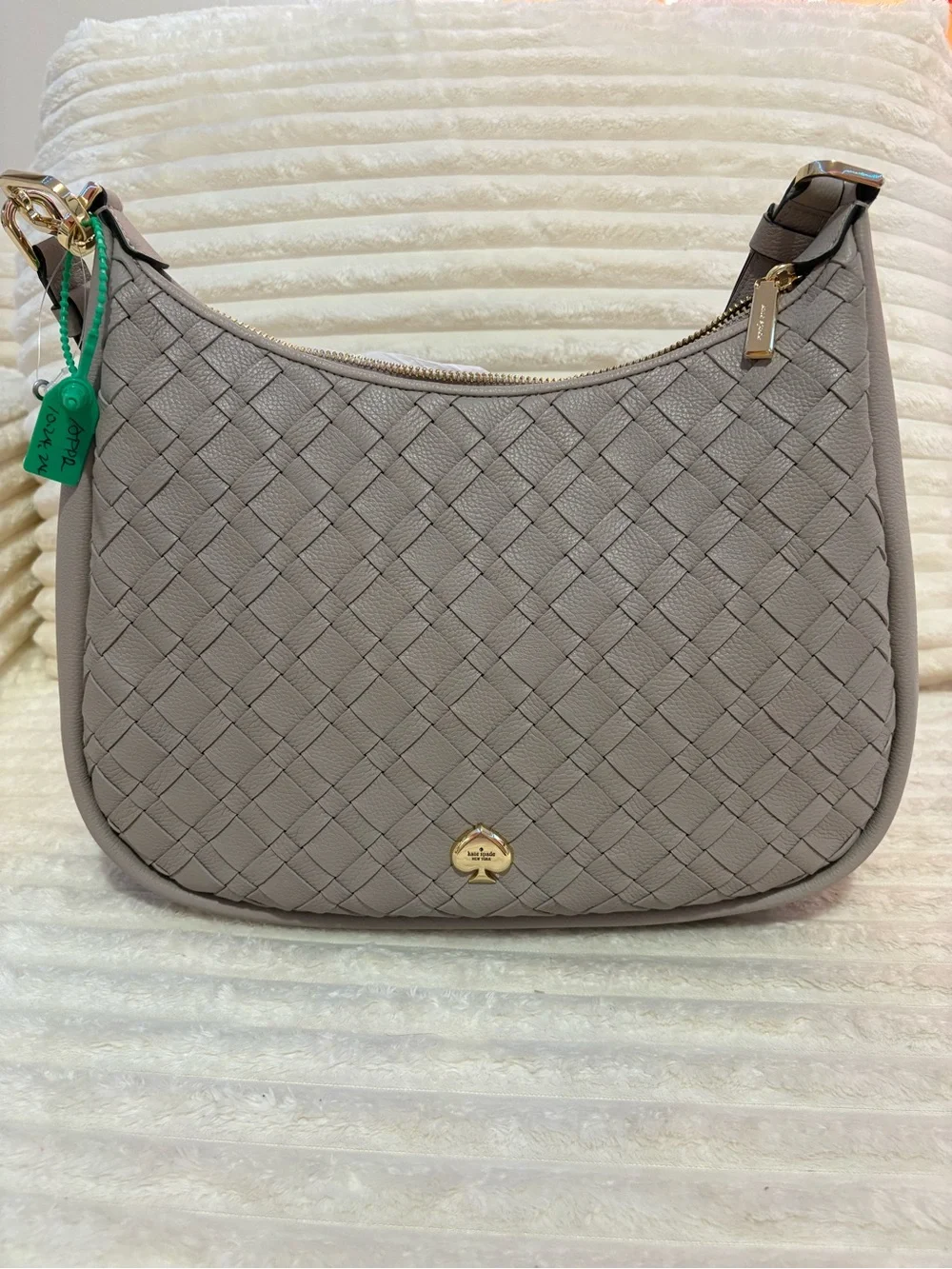 kate spade woven leather hobo shoulder bag in light gray